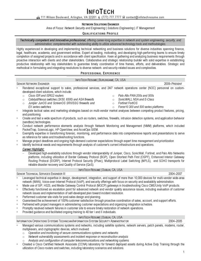 network resume samples