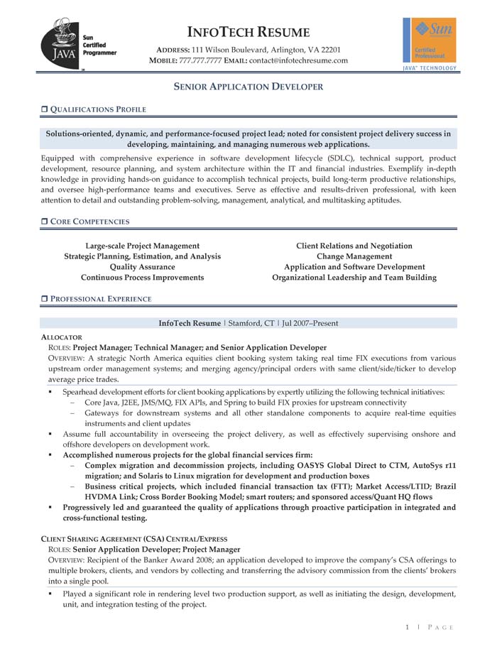 application developer resumes