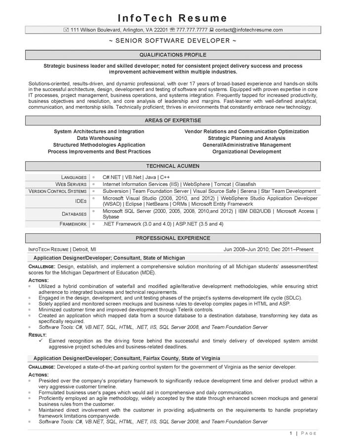 Resume software engineer sample