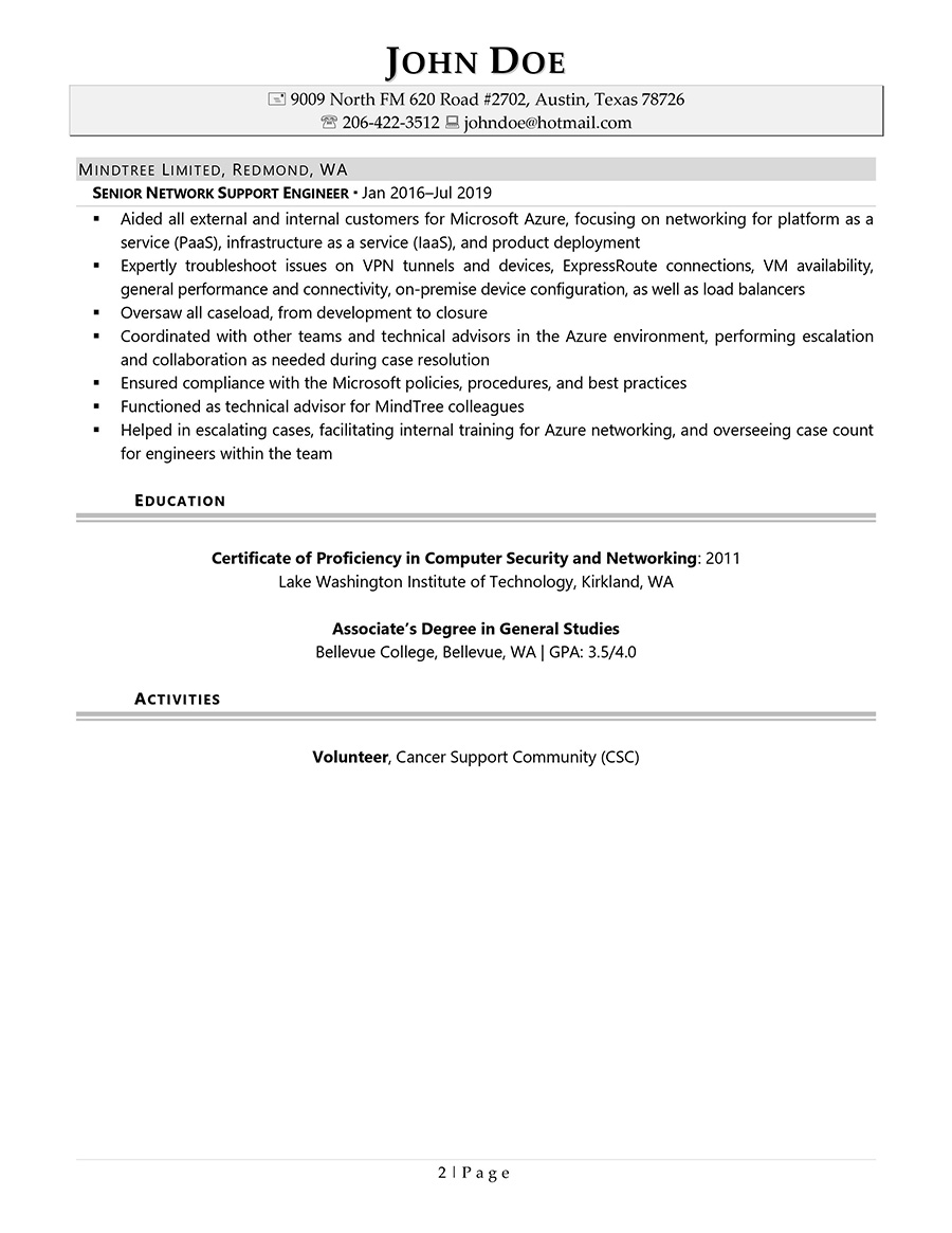 IT Resume Sample Infotech Resume 02