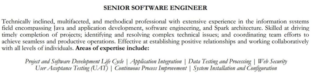 professional summary section of software engineer resume