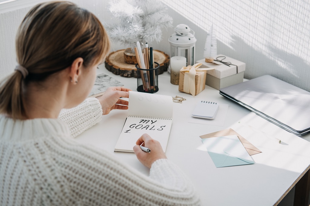 A woman setting professional work goals