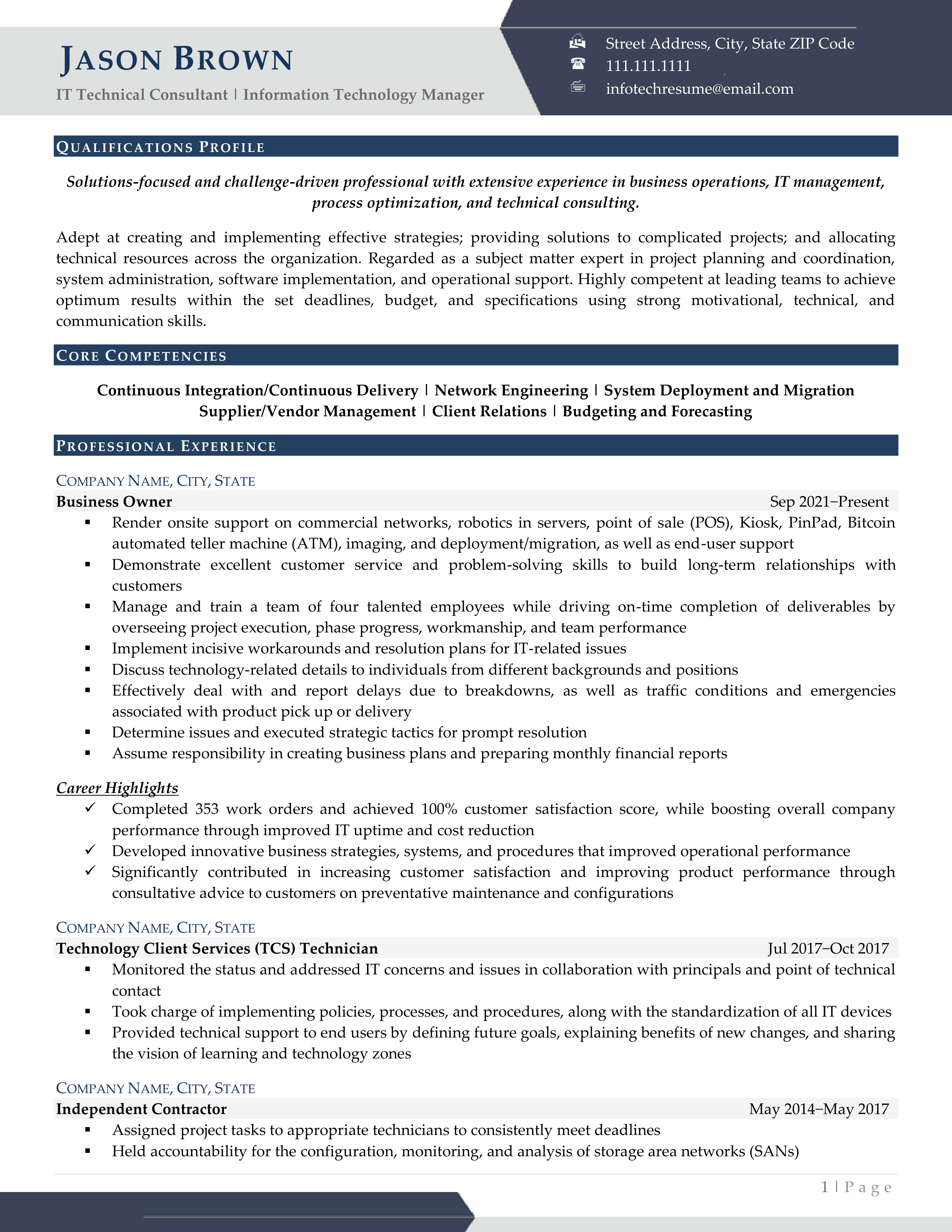 Infotech IT resume example page 1