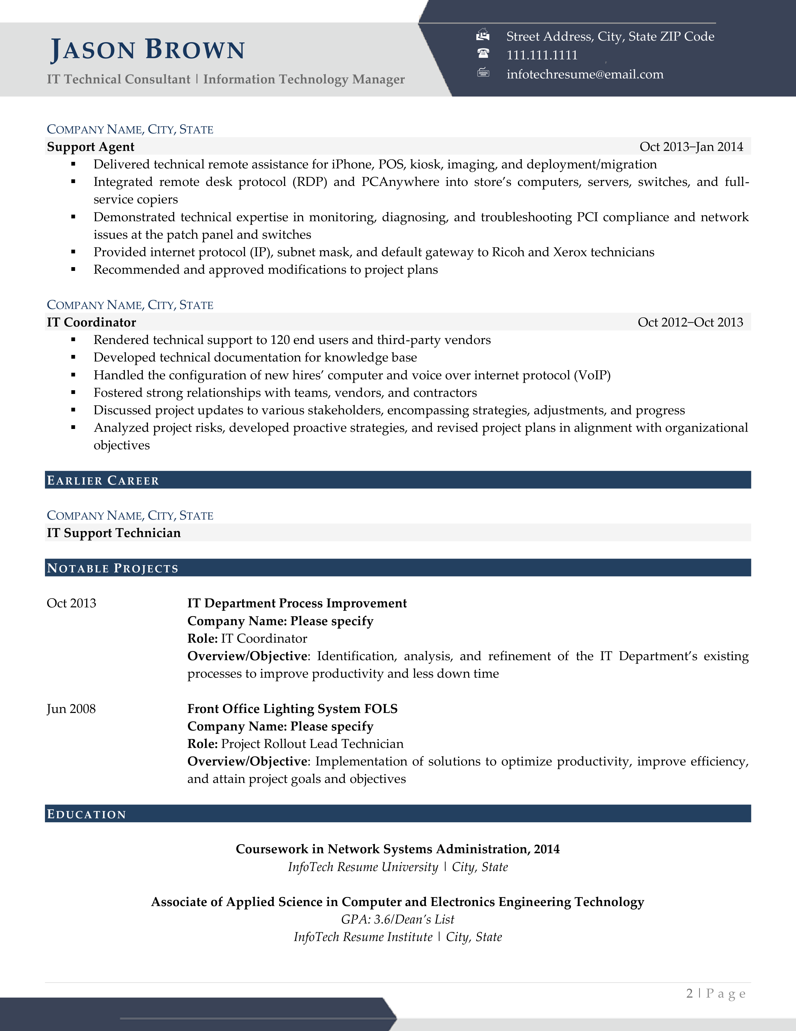 infotech IT resume example page 2