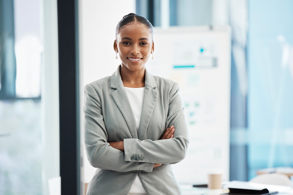 a candidate confidently standing after landing her dream job