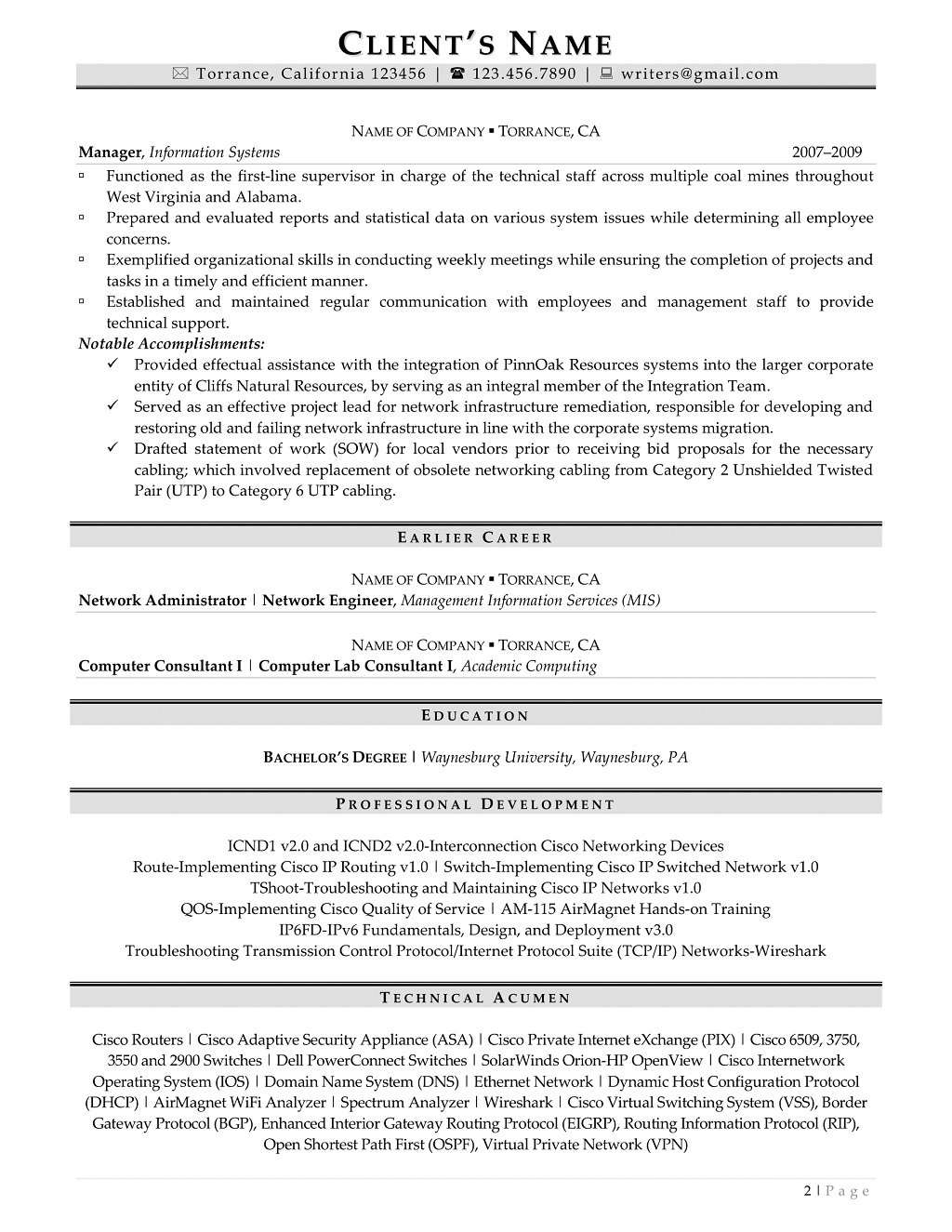 Infotech senior network engineer resume page 2