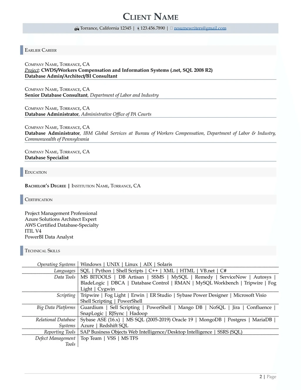 database developer resume example page two