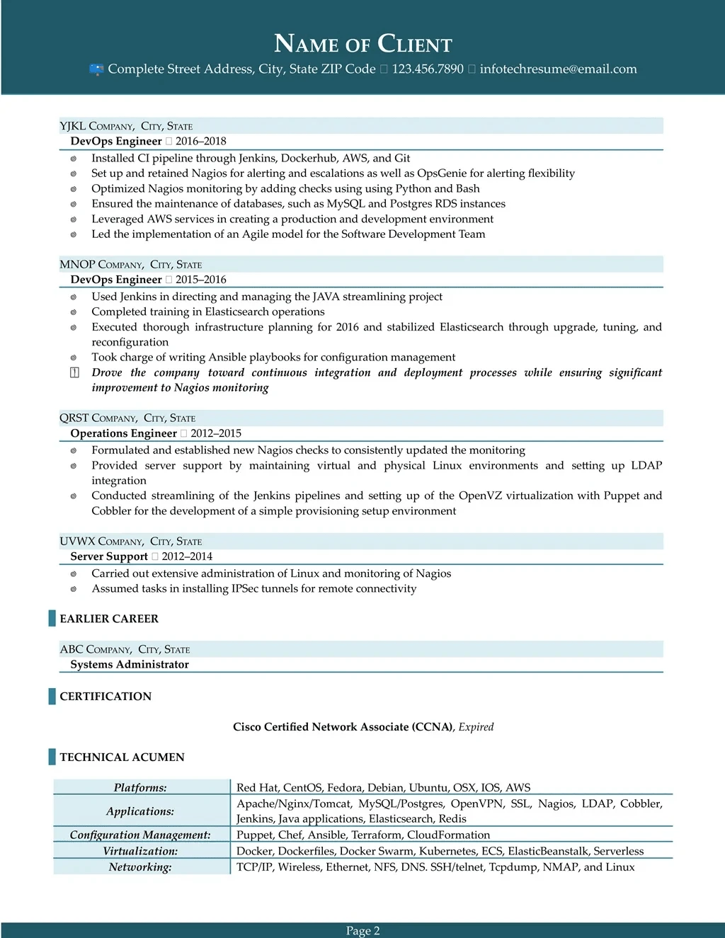 DevOps Engineer resume example page two