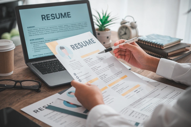 man reviewing written resume